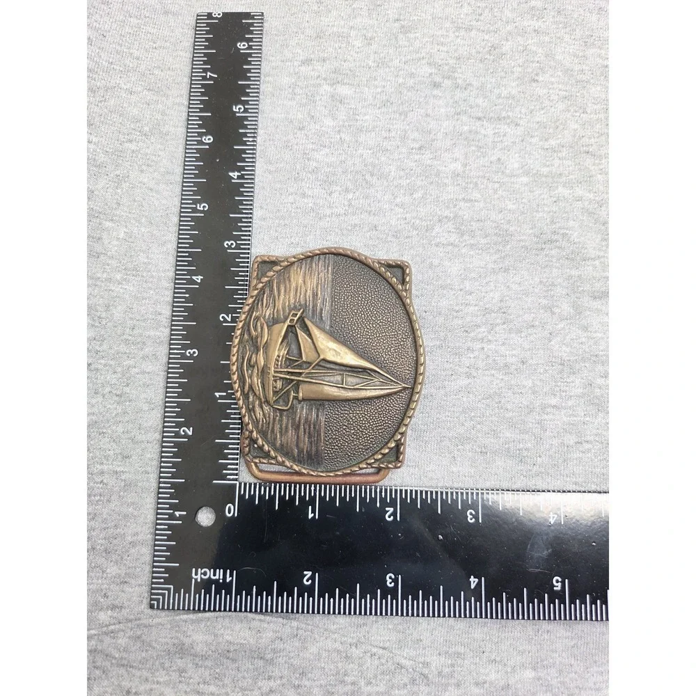 Vintage Solid Brass Sail Boat Ocean Breeze Nautical Belt Buckle BTS Made USA